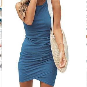 Crew Neck Ruched Sleeveless Tank Bodycon Dress